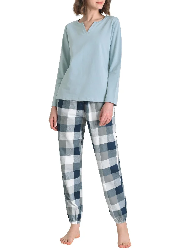 Women's 2 Piece Pajama Lounge Set Long Sleeves Top Flannel Plaid Joggers Best pajama sets for girls' night Women's 2 Piece Pajama Lounge Set Long Sleeves Top Flannel Plaid Joggers Best pajama sets for girls' night