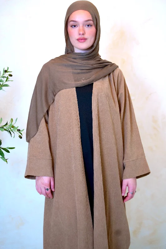 Khaki Corduroy Open Front Abaya-CLEARANCE Bridal Night Robe
