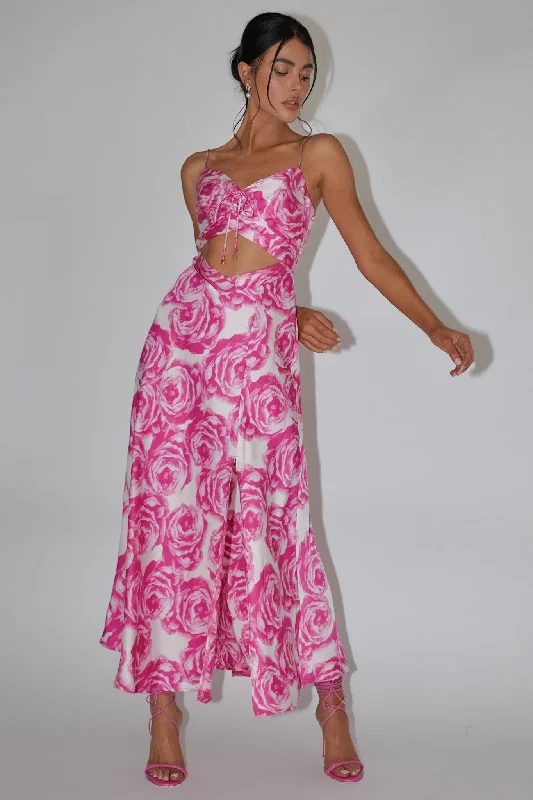 Twin Flame Drawstring Bust Midi Dress Floral Pink Forever 21 midi dresses