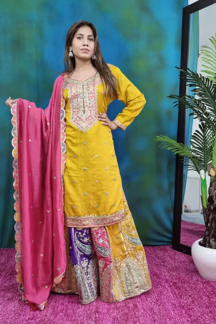Pakistani Style Partywear Kurta With Multi Embroidered Skirt Bottom Casual unclassified skirts