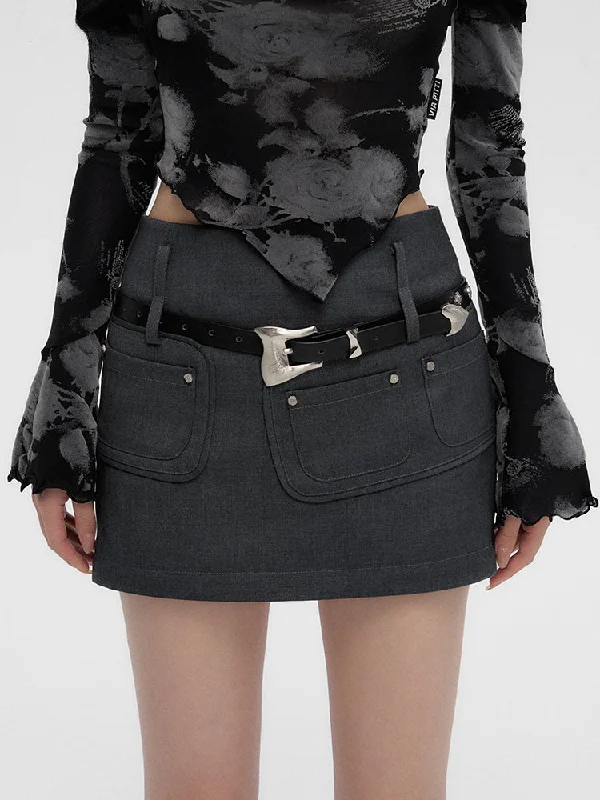 Black Pocket High Waisted Mini & Long Skirt Chic Denim Skirt