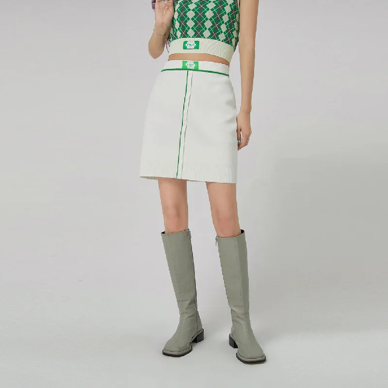 Front Buttons Ribbed Mini Skirt Soft Mini Skirt