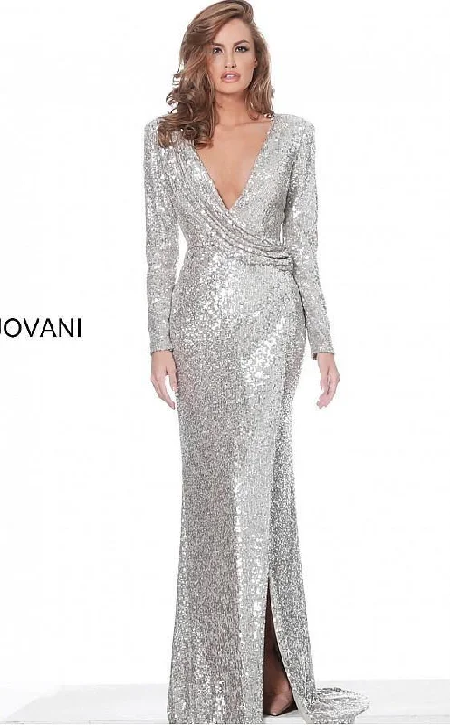 Jovani 04886 Long Sleeve Sequins Evening Prom Gown Knitted party dresses