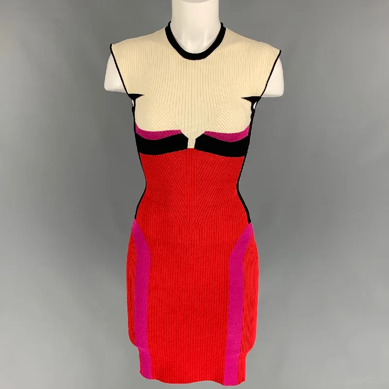 AZ FACTORY Size S Cream Black Red Viscose Blend Color Block Sleeveless Dress Y2K unclassified dresses