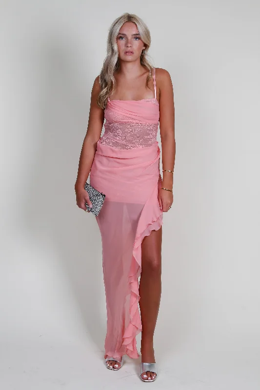 BEC + BRIDGE | Liv Asym Dress - Pink Sherbert Chiffon unclassified dresses