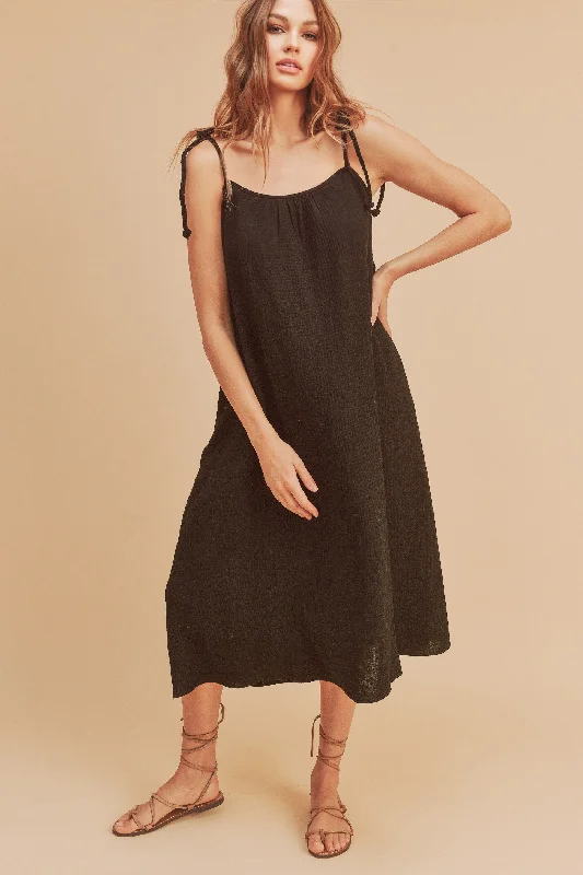Black Shoulder Tie Dress Printed unclassified dresses