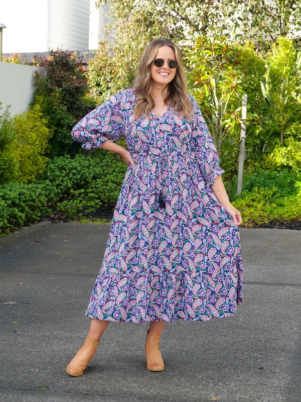 Boho Australia Theodora Dress Navy Pink Paisley Holiday unclassified dresses