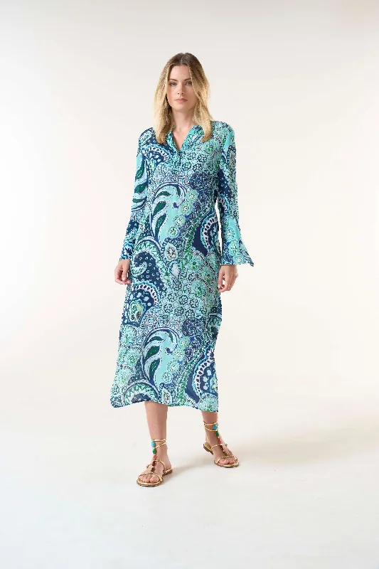Brazil blue long genie Button-front Maxi Skirt