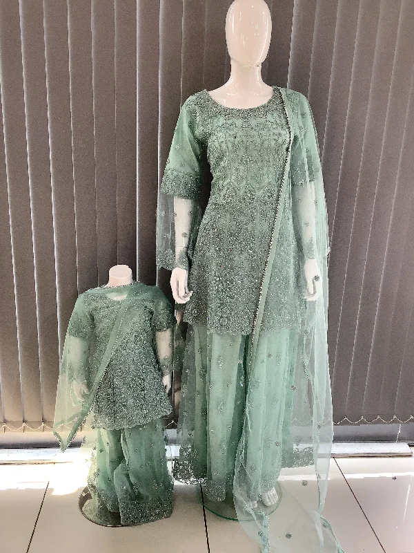 ASHA | Embroidered Hand Work Dress Mother & Daughter Ready To Wear Mint Green | AS70 Boho unclassified dresses ASHA | Embroidered Hand Work Dress Mother & Daughter Ready To Wear Mint Green | AS70 Boho unclassified dresses