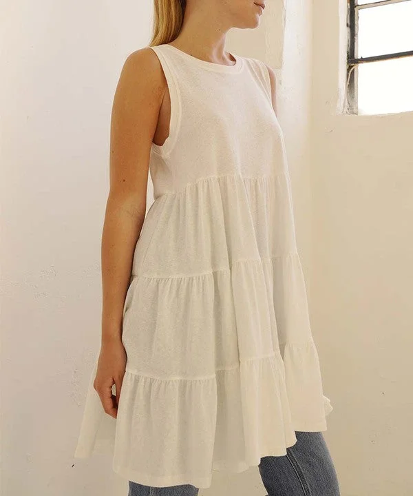 COTTON SLUB BABYDOLL TUNIC DRESS Long sleeve unclassified dresses