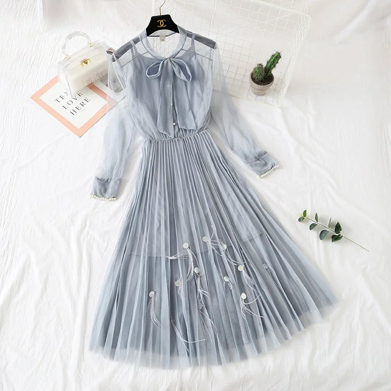 Dress feather nail bead long sleeve suspender bottomed skirt French girl long skirt 2286 Casual Long Skirt Dress feather nail bead long sleeve suspender bottomed skirt French girl long skirt 2286 Casual Long Skirt