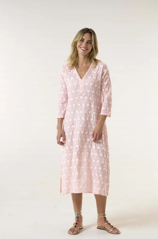 Embroidery Kerela Long Flamingo /White Long Boho Skirt