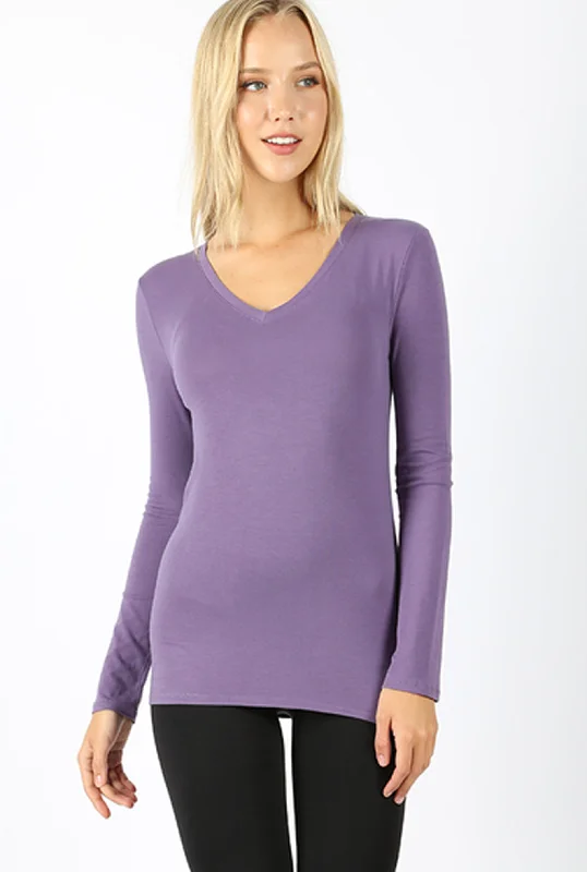 Essential V-Neck Long Sleeve Top - Lilac Purple (ready to ship) Maxi Skirt Set