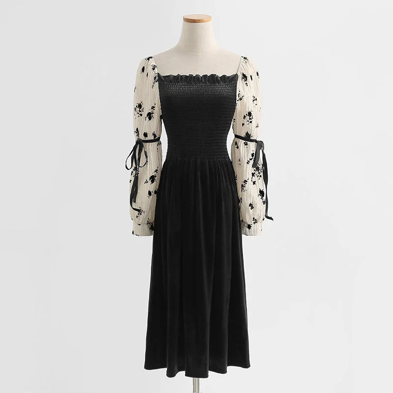 Floral dress long sleeves show thin temperament velvet skirt long skirt 2190 Skater Maxi Skirt Floral dress long sleeves show thin temperament velvet skirt long skirt 2190 Skater Maxi Skirt