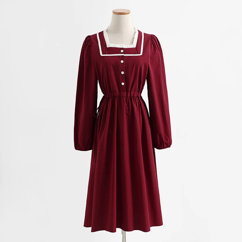 French retro long sleeved dress, college style, slim waist, red bottomed skirt 2269 Maxi Skirt Look French retro long sleeved dress, college style, slim waist, red bottomed skirt 2269 Maxi Skirt Look