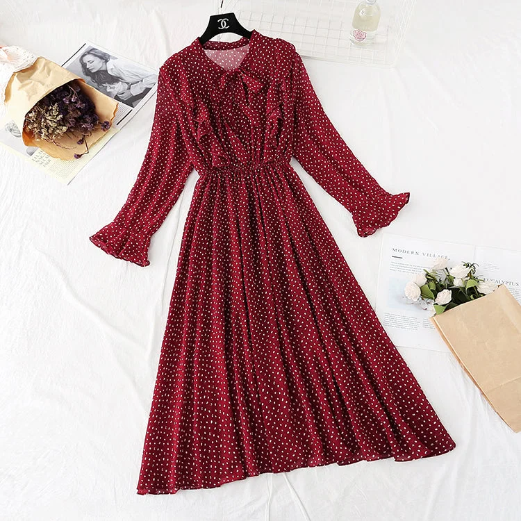 French retro wave point long skirt fairy super fairy series 2298 Button-front Maxi Skirt French retro wave point long skirt fairy super fairy series 2298 Button-front Maxi Skirt