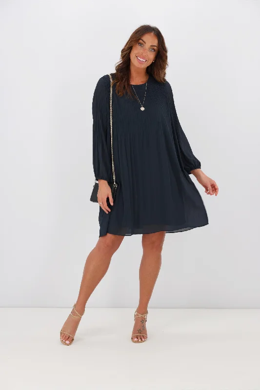 Gloss by Shine On Ashleigh Micro Pleat Dress Space Blue Long unclassified dresses