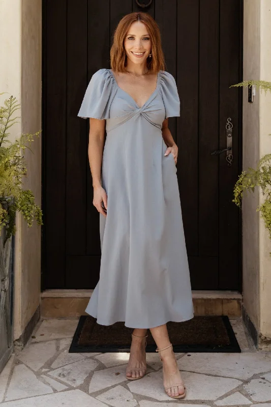Indie Back Tie Dress | Dusty Blue Tiered unclassified dresses