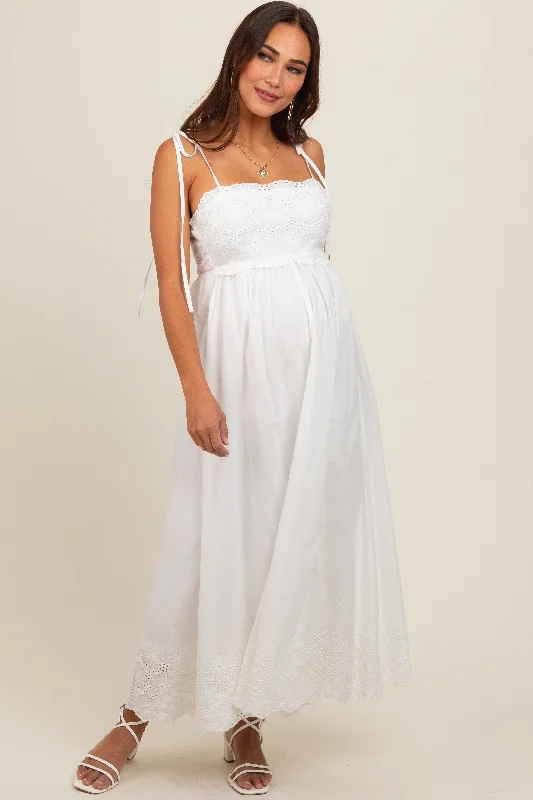 Ivory Eyelet Floral Shoulder Tie Maternity Dress Spring floral dresses