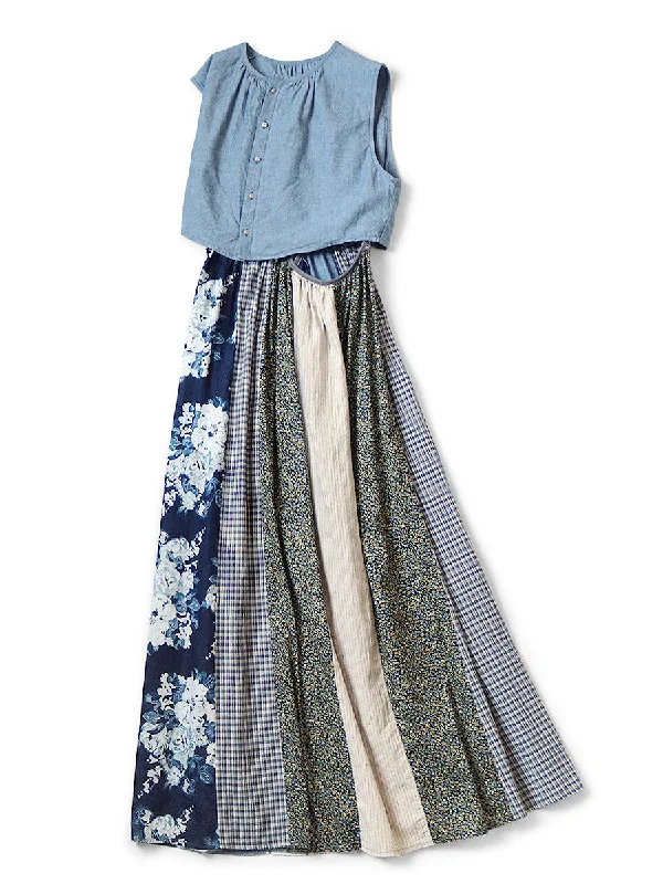 Kapital Patchwork SHRIMP Dress - Indigo Polka dot unclassified dresses