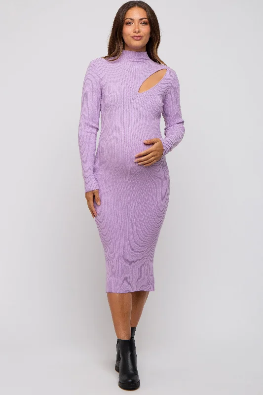 Lavender Cutout Fitted Maternity Knit Dress Trendy unclassified dresses