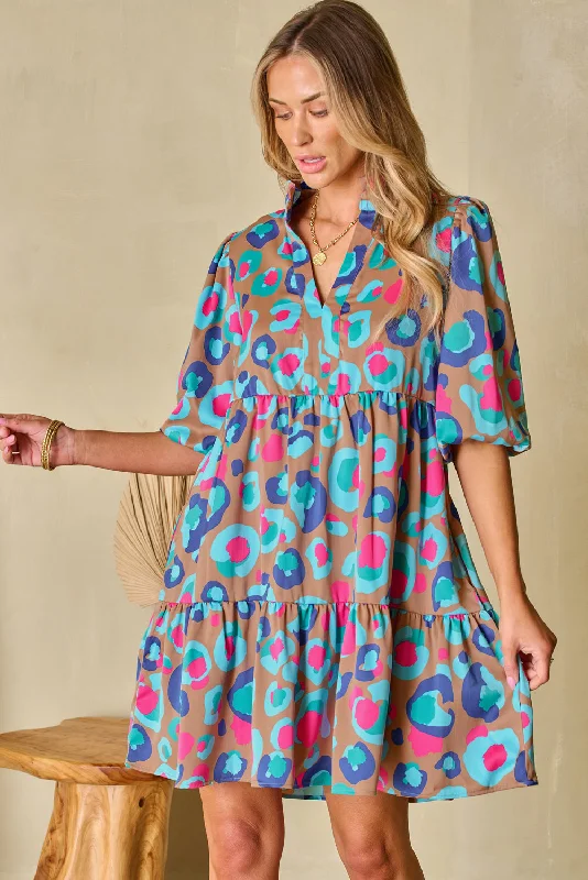 Leopard Bubble Sleeve Ruffled Dress Date night unclassified dresses
