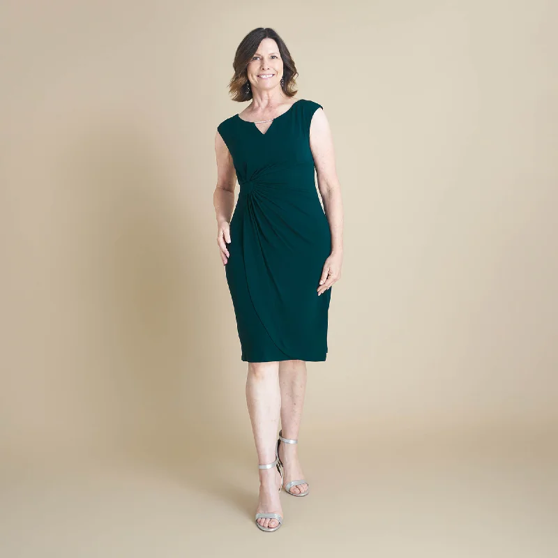 Lisa Rhinestone Detail Bar Hunter Green Faux Wrap Dress Casual chic unclassified dresses