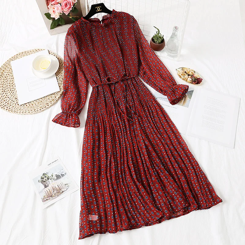 Long Pleated Chiffon, loose and thin, knee length skirt, super Fairy  2153 Maxi Skirt Casual