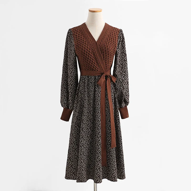 Long sleeved floral wool dress, thin and bottomed skirt  2215 Comfortable Maxi Skirt
