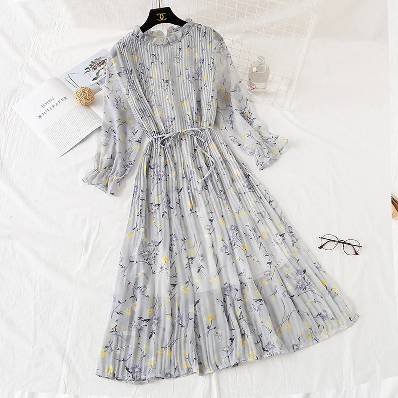 Long sleeved Pleated Chiffon Skirt loose and thin, retro knee length skirt 2346 Elegant Long Skirt Long sleeved Pleated Chiffon Skirt loose and thin, retro knee length skirt 2346 Elegant Long Skirt
