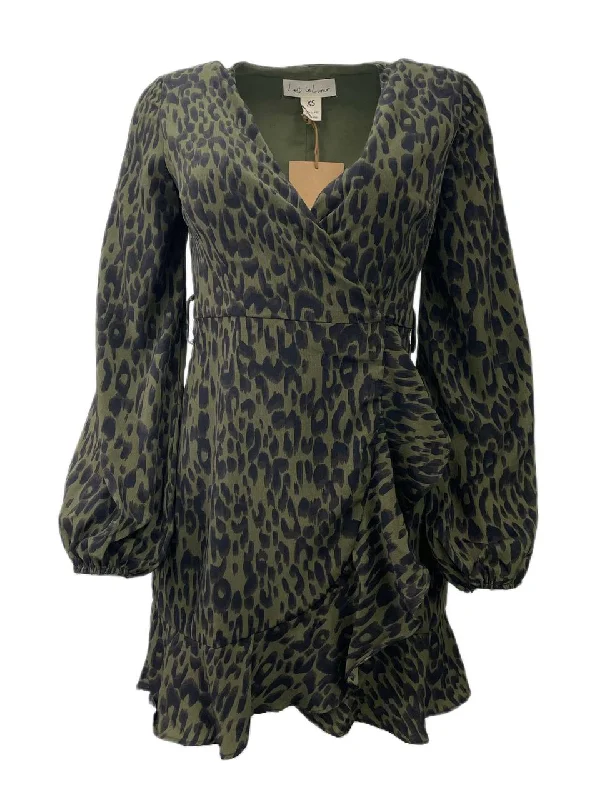 LOST IN LUNAR Women's Khaki Print Callie Wrap Dress Size XS NWT A-line floral dresses