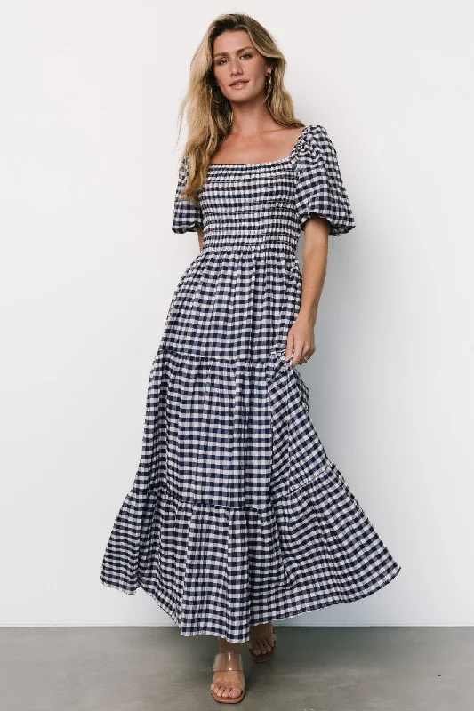 Lyndy Smocked Dress | Off White + Blue Gingham Stylish unclassified dresses