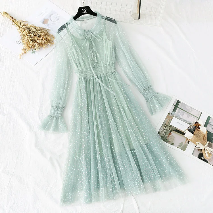 New French retro colorful star long skirt two-piece suit  2240 Flowing Boho Skirt