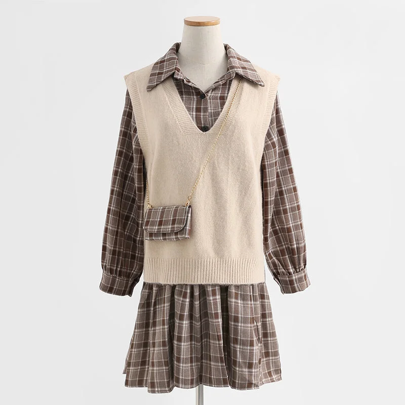 New vest LONG SLEEVE DRESS Plaid age reduction fashion two-piece suit skirt 2176 Floral A-line Skirt New vest LONG SLEEVE DRESS Plaid age reduction fashion two-piece suit skirt 2176 Floral A-line Skirt
