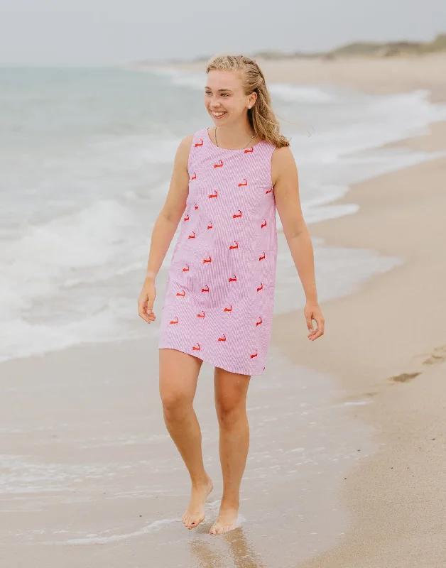 Pink Seersucker Women's Dress with Pink Embroidered Cape Cods Embroidered unclassified dresses Pink Seersucker Women's Dress with Pink Embroidered Cape Cods Embroidered unclassified dresses