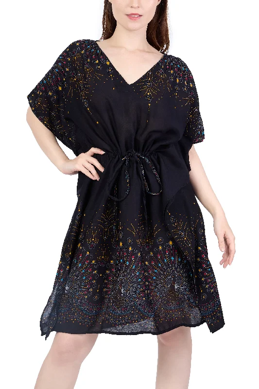 Rayon Boho Tops Dress Kimono - Black Firework Holiday unclassified dresses
