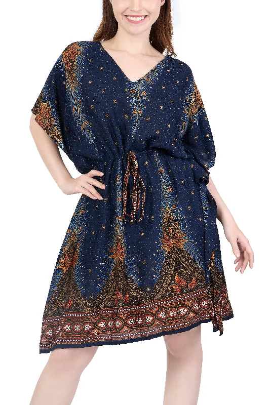 Rayon Boho Tops Dress Kimono - Dark Blue Peacock Lightweight unclassified dresses