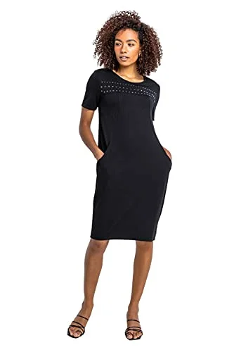 Women Slouch Dress with Pockets - Ladies Lounge Tunic Casual Oversized Cocoon Loose Relaxed Fit Floaty Baggy Crepe Work Office Business Smart Knee Length Day Spring unclassified dresses