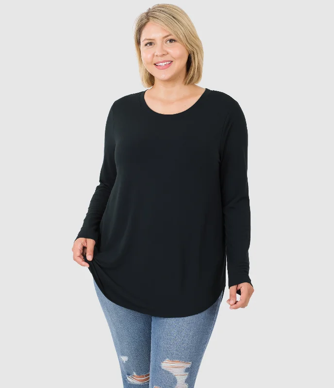 Long Sleeve Round Neck Top - Black (ready to ship) Comfortable Long Skirt