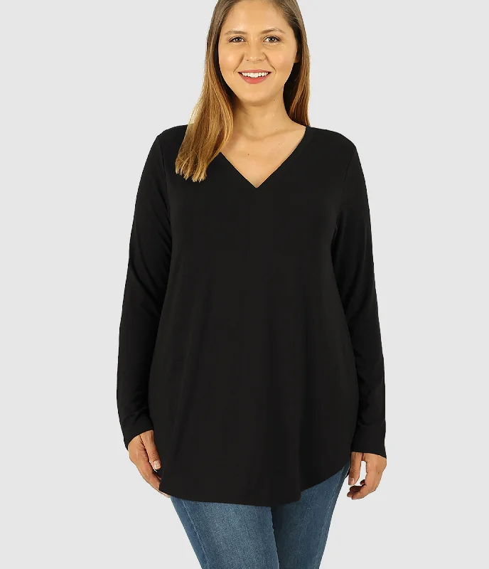 Long Sleeve V-Neck Top - Black (ready to ship) Fitted Maxi Skirt