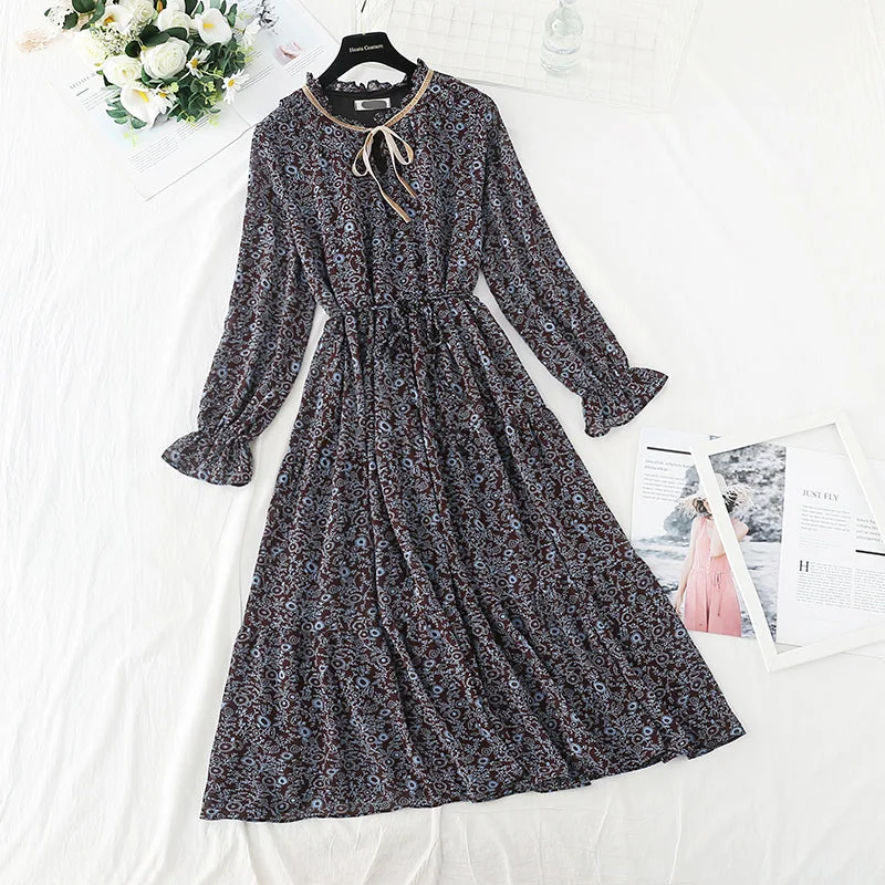 Small fragrance retro French floral dress with backing  3879 Short floral dresses