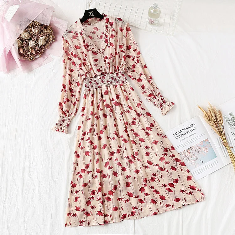Suit collar French retro fairy super xiansen broken flower chiffon long skirt 2358 Soft Flow Maxi Suit collar French retro fairy super xiansen broken flower chiffon long skirt 2358 Soft Flow Maxi