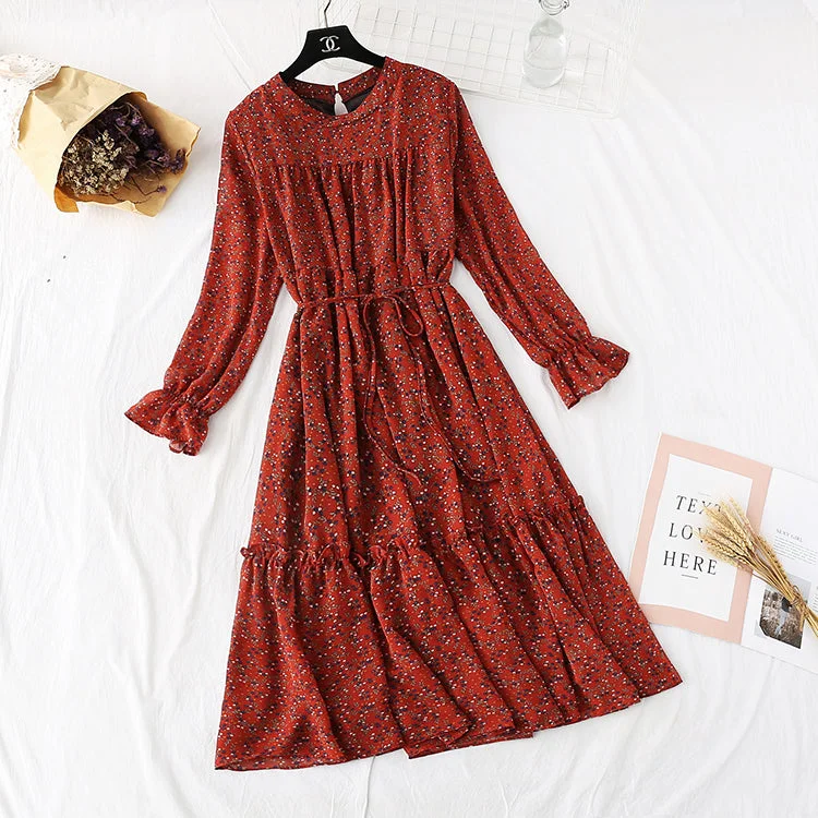 The new French retro floral bottomed long skirt is over the knee 2364 Plaid Maxi Skirt The new French retro floral bottomed long skirt is over the knee 2364 Plaid Maxi Skirt