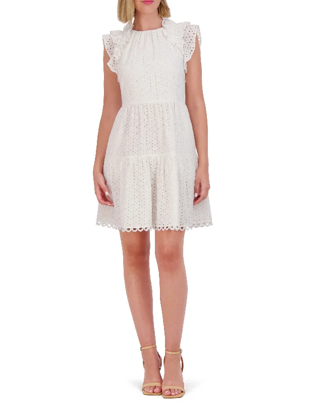 Eyelet Ruffled Tiered Dress Fall unclassified dresses