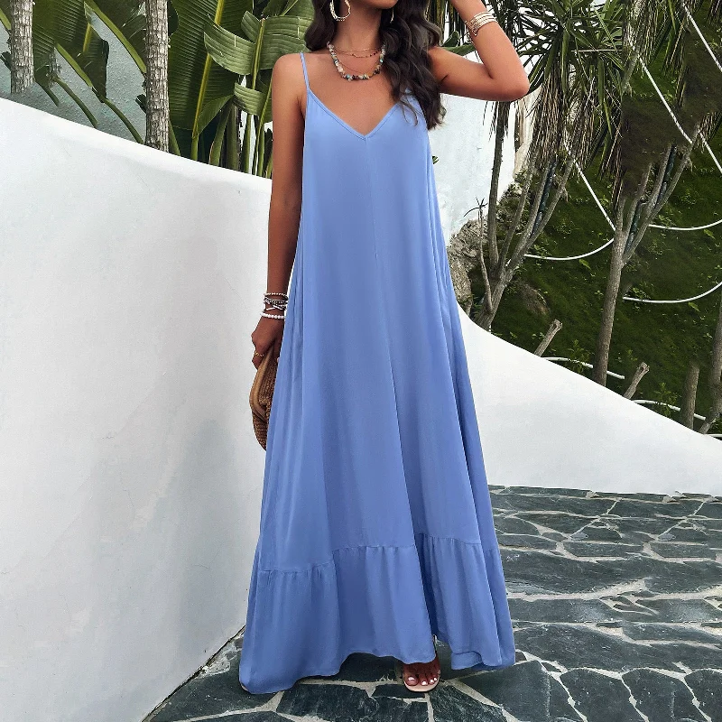 Women Clothing Spring Summer Elegant Solid Color Slip Dress Striped unclassified dresses