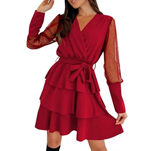 Women's Mesh Long Sleeve Layered Mini Dress V-Neck Ruffles Pleated A-line Midi Skirt Party Beach Dresses | Original Brand High-Waisted Maxi Skirt Women's Mesh Long Sleeve Layered Mini Dress V-Neck Ruffles Pleated A-line Midi Skirt Party Beach Dresses | Original Brand High-Waisted Maxi Skirt