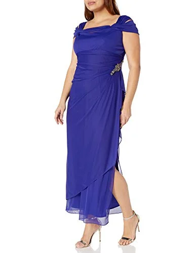 Women's Plus Size Long Cold Shoulder Dress with Ruched Skirt | Original Brand Casual Maxi Outfit Women's Plus Size Long Cold Shoulder Dress with Ruched Skirt | Original Brand Casual Maxi Outfit