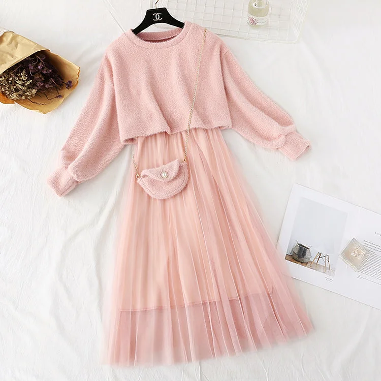 Woolen suit long skirt two-piece sling mesh with bottom dress  2154 Maxi Skirt Classic
