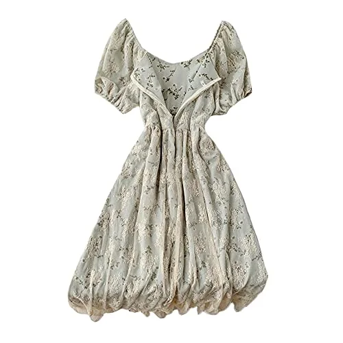 YM YOUMU Women Ruffle Lolita Mesh Dress Cute Strawberry Off Shoulder Puff Sleeve Sweet Fairy Summer Dress Casual unclassified dresses