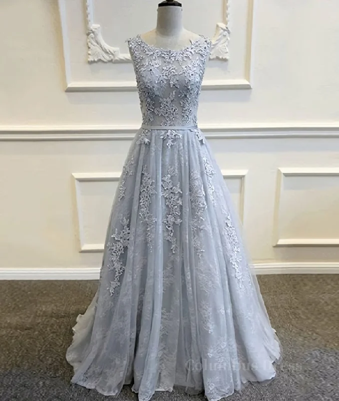 A Line Round Neck Lace Grey Corset Prom Dresses, Lace Grey Corset Formal Dresses outfit Pink Lace Dress A Line Round Neck Lace Grey Corset Prom Dresses, Lace Grey Corset Formal Dresses outfit Pink Lace Dress